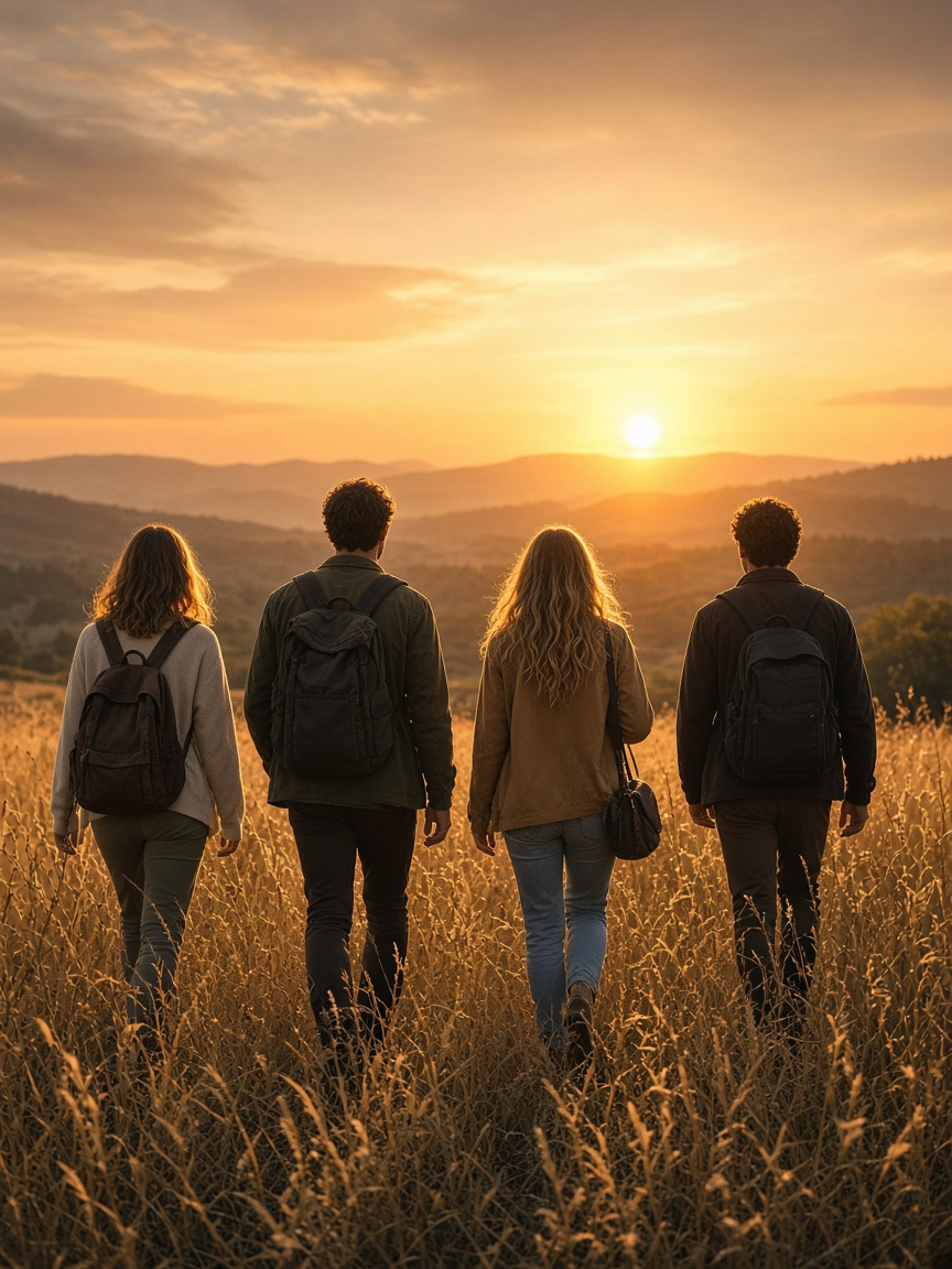 Makers walking together at golden hour